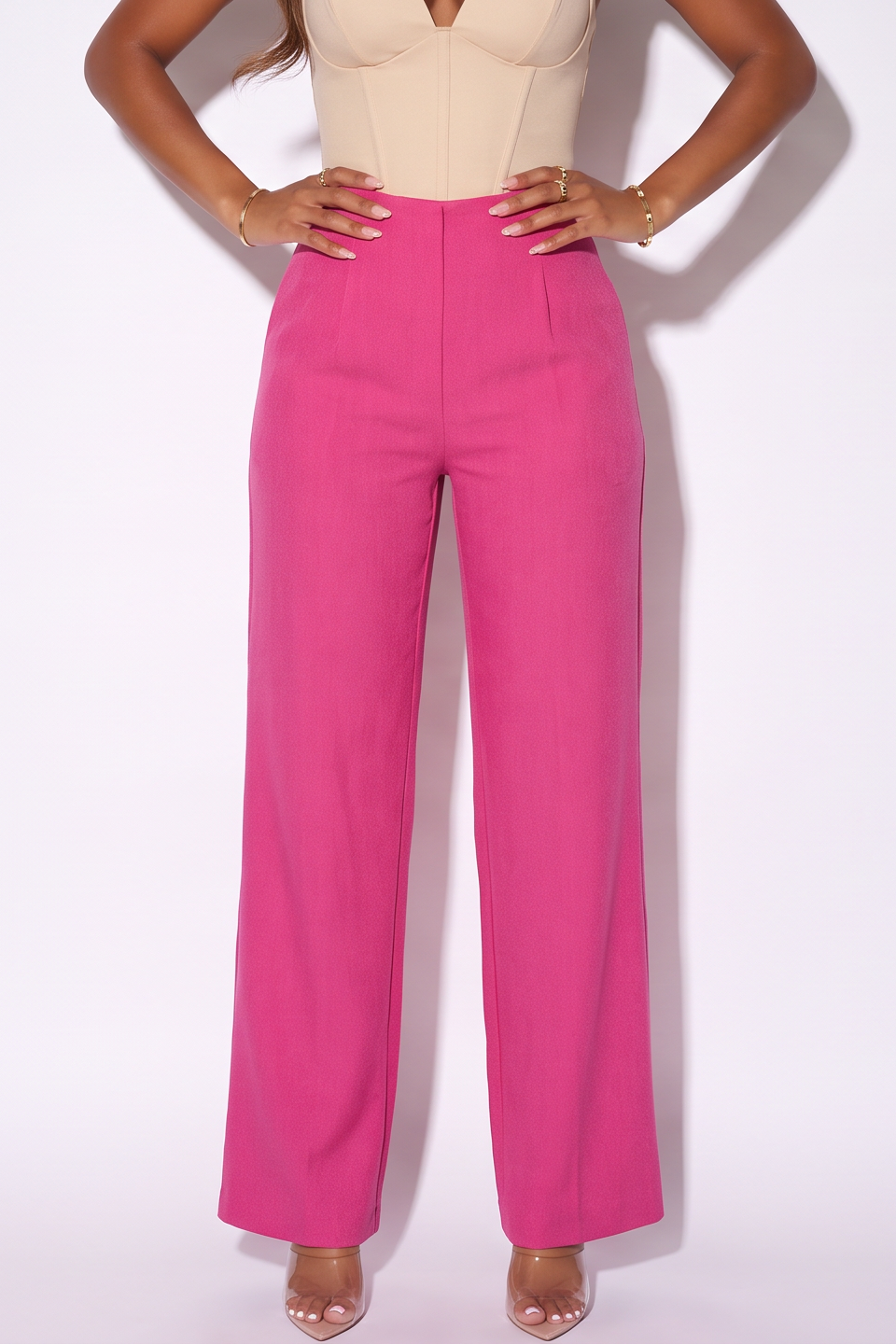 VelouraAvenue Pink Tailored Wide-Leg Pants - Image 3