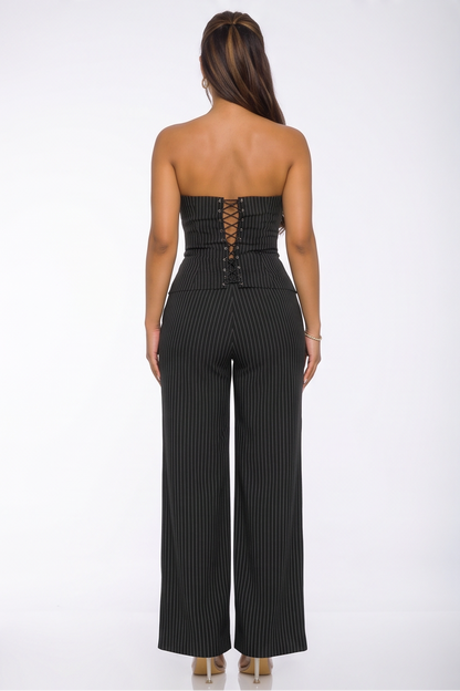 VelouraAvenue Pinstripe Corset Pant Set - Black - Image 2
