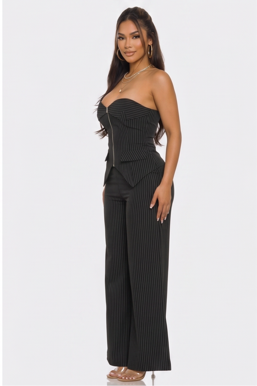 VelouraAvenue Pinstripe Corset Pant Set - Black - Image 3