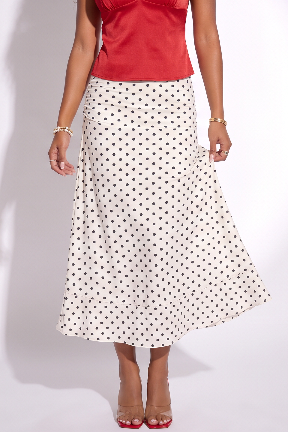 VelouraAvenue Polka Dot Maxi Skirt - White - Image 4