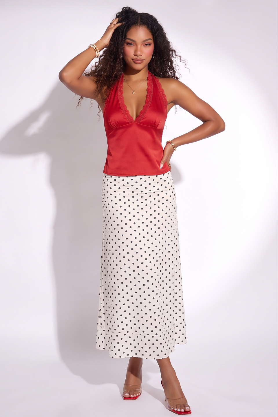 VelouraAvenue Polka Dot Maxi Skirt - White - Image 5
