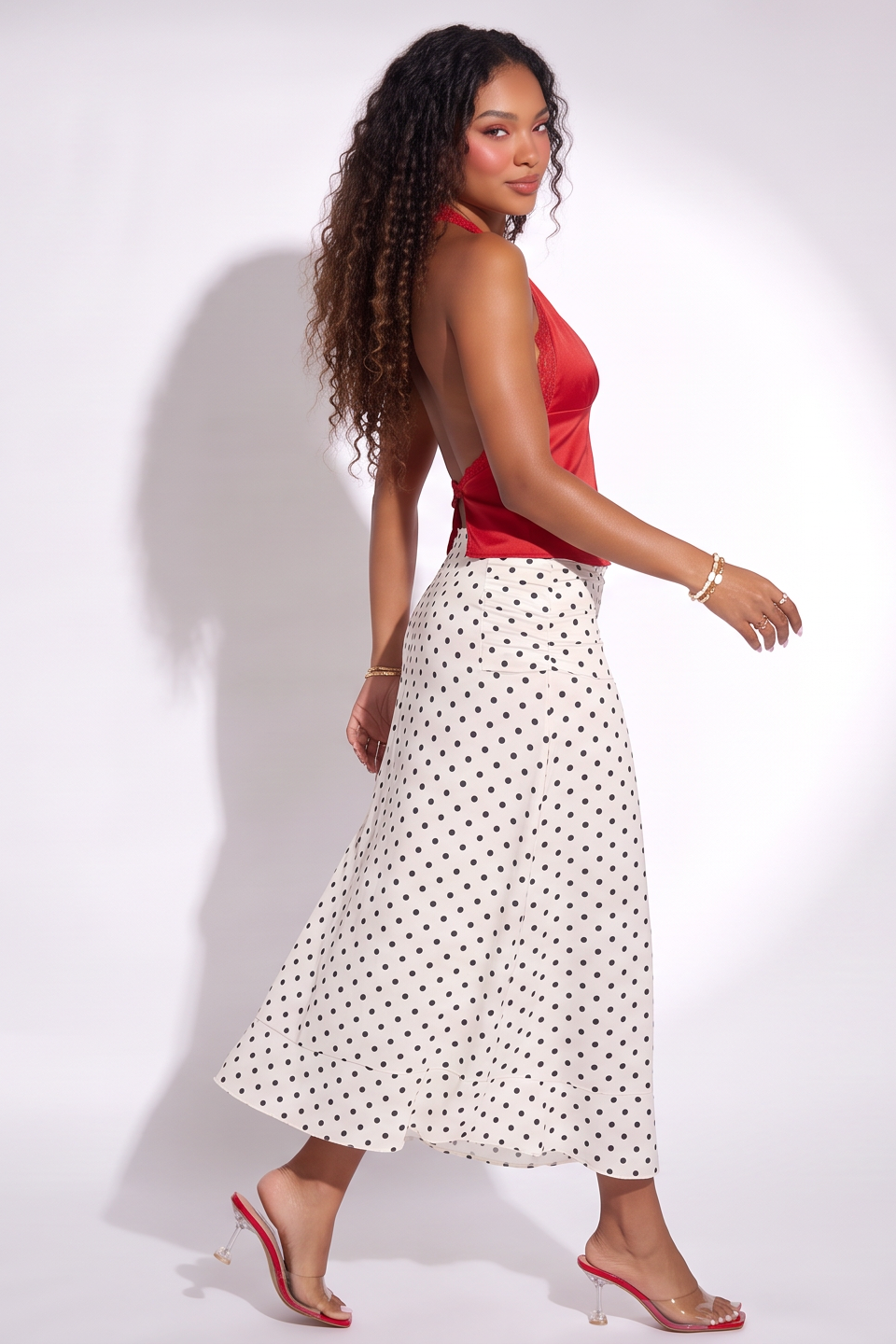 VelouraAvenue Polka Dot Maxi Skirt - White - Image 6