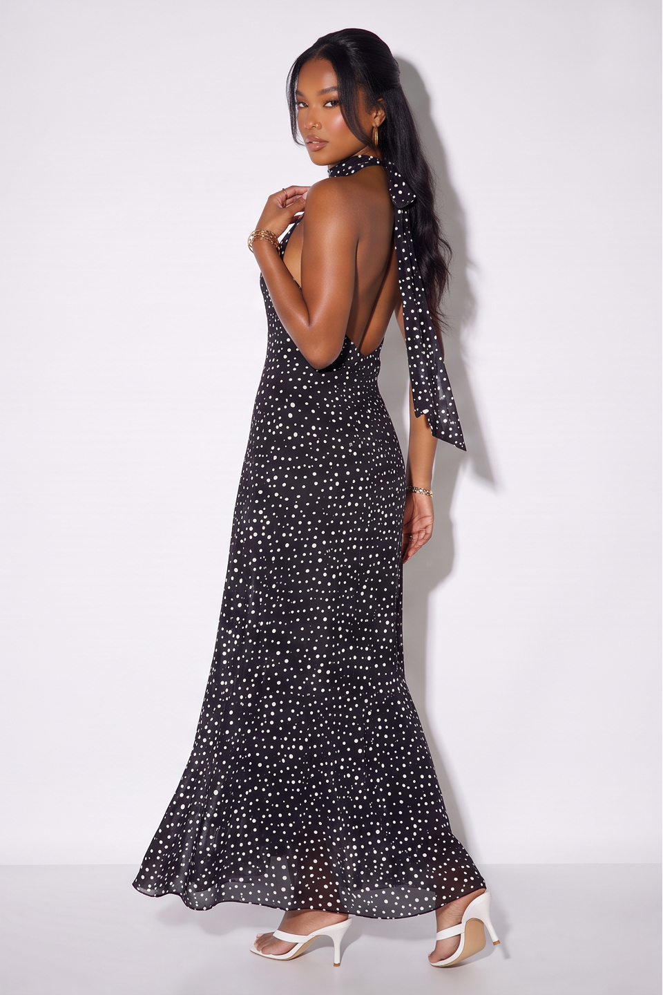 VelouraAvenue Polka Dot Mesh Maxi - Black - Image 8