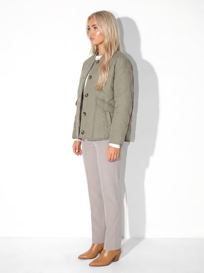 VelouraAvenue Quilted Button-Down Jacket - Moss - Side