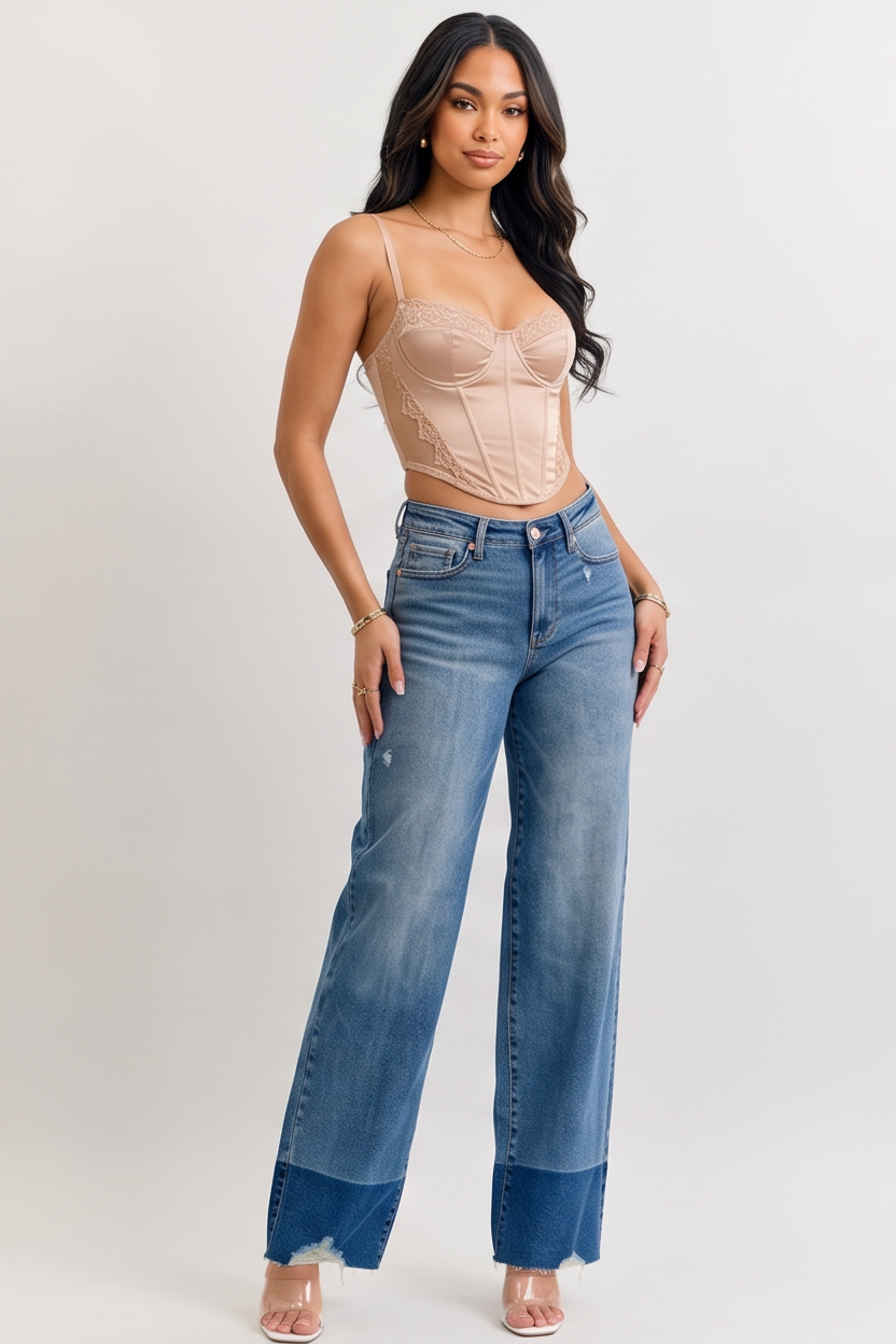 VelouraAvenue Raw Hem Straight Jeans - DK - Image 1