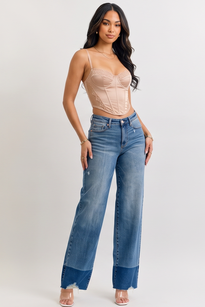 VelouraAvenue Raw Hem Straight Jeans - DK - Image 1