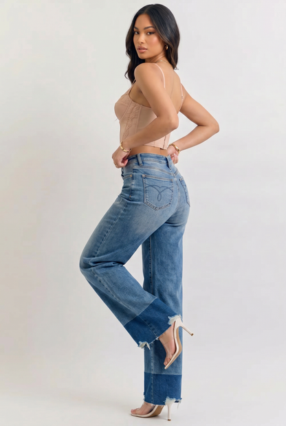 VelouraAvenue Raw Hem Straight Jeans - DK - Image 2