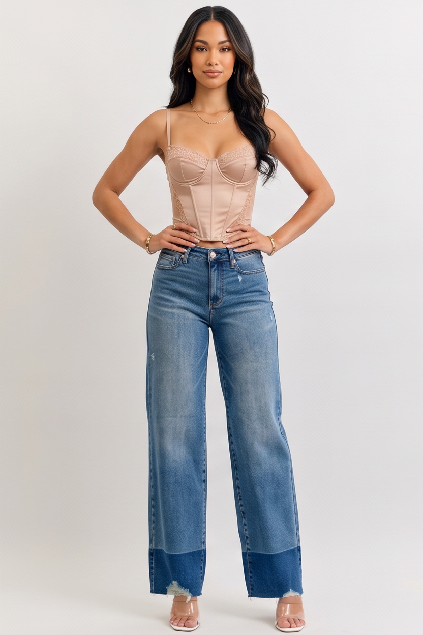 VelouraAvenue Raw Hem Straight Jeans - DK - Image 4