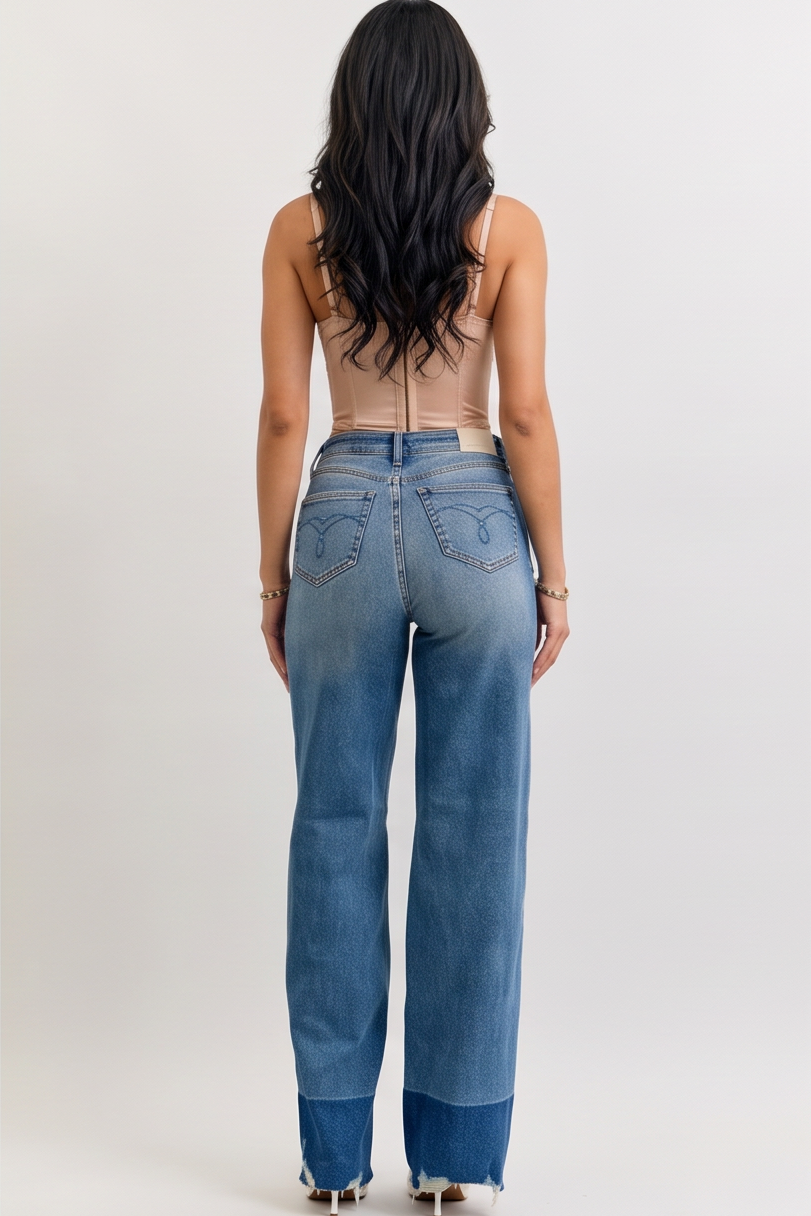 VelouraAvenue Raw Hem Straight Jeans - DK - Image 5