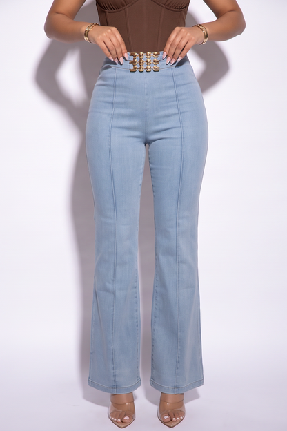 VelouraAvenue Rhinestone Belt Denim Pants - Image 2