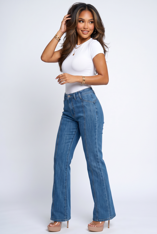 VelouraAvenue Seam Detail Flare Jeans - Image 1