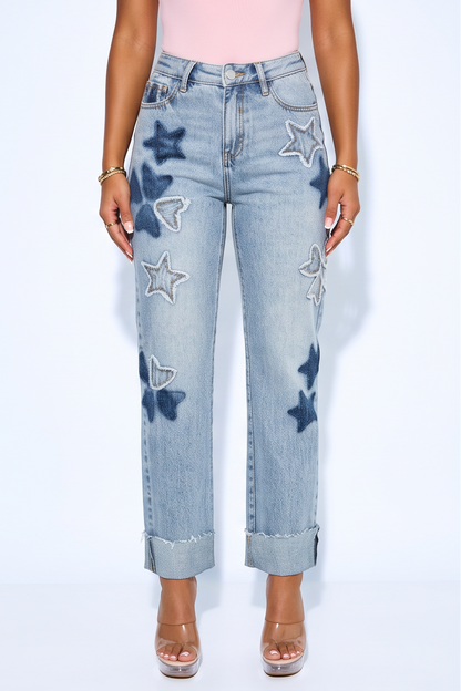 VelouraAvenue Star Patch Dad Jeans - Image 2