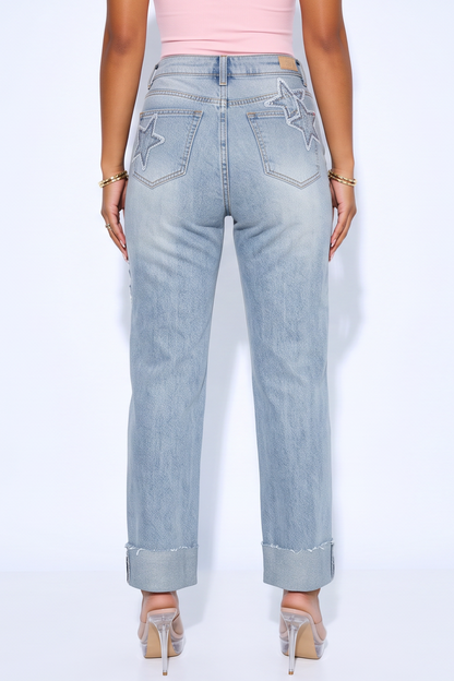 VelouraAvenue Star Patch Dad Jeans - Image 4