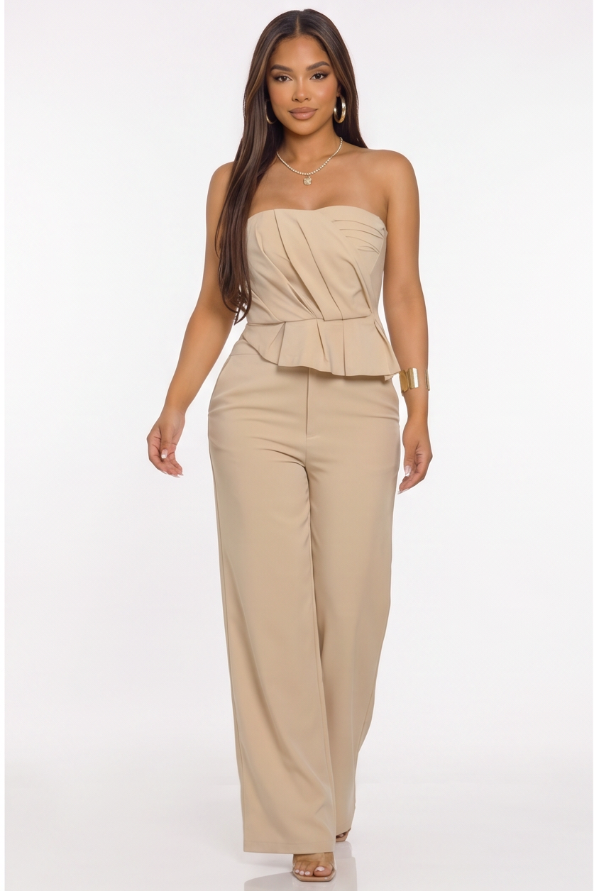 VelouraAvenue Strapless Peplum Pant Set - Taupe - Image 3