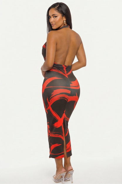 VelouraAvenue Stroke Print Halter Midi Dress - Image 4