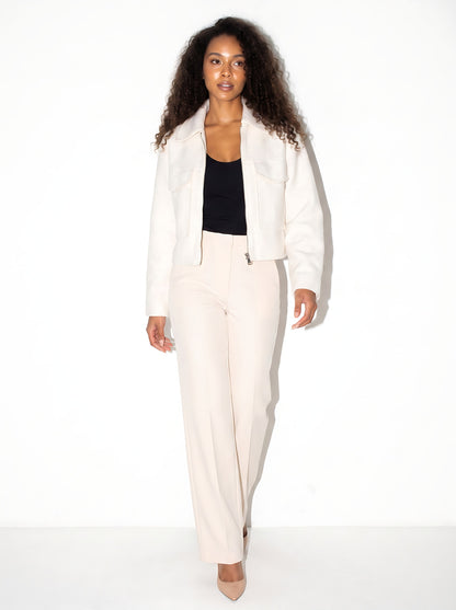 VelouraAvenue Zip-Up Cropped Jacket - White - Walking